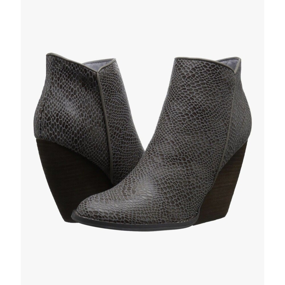 Very Volatile Booties Women's Size 7 Gray Snake Print Wedge Heel Ankle Boots
